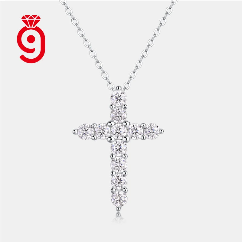 Moissanite Pavé Cross Pendant Necklace – 925 Sterling Silver | White Gold Plated — photo 7 of 7