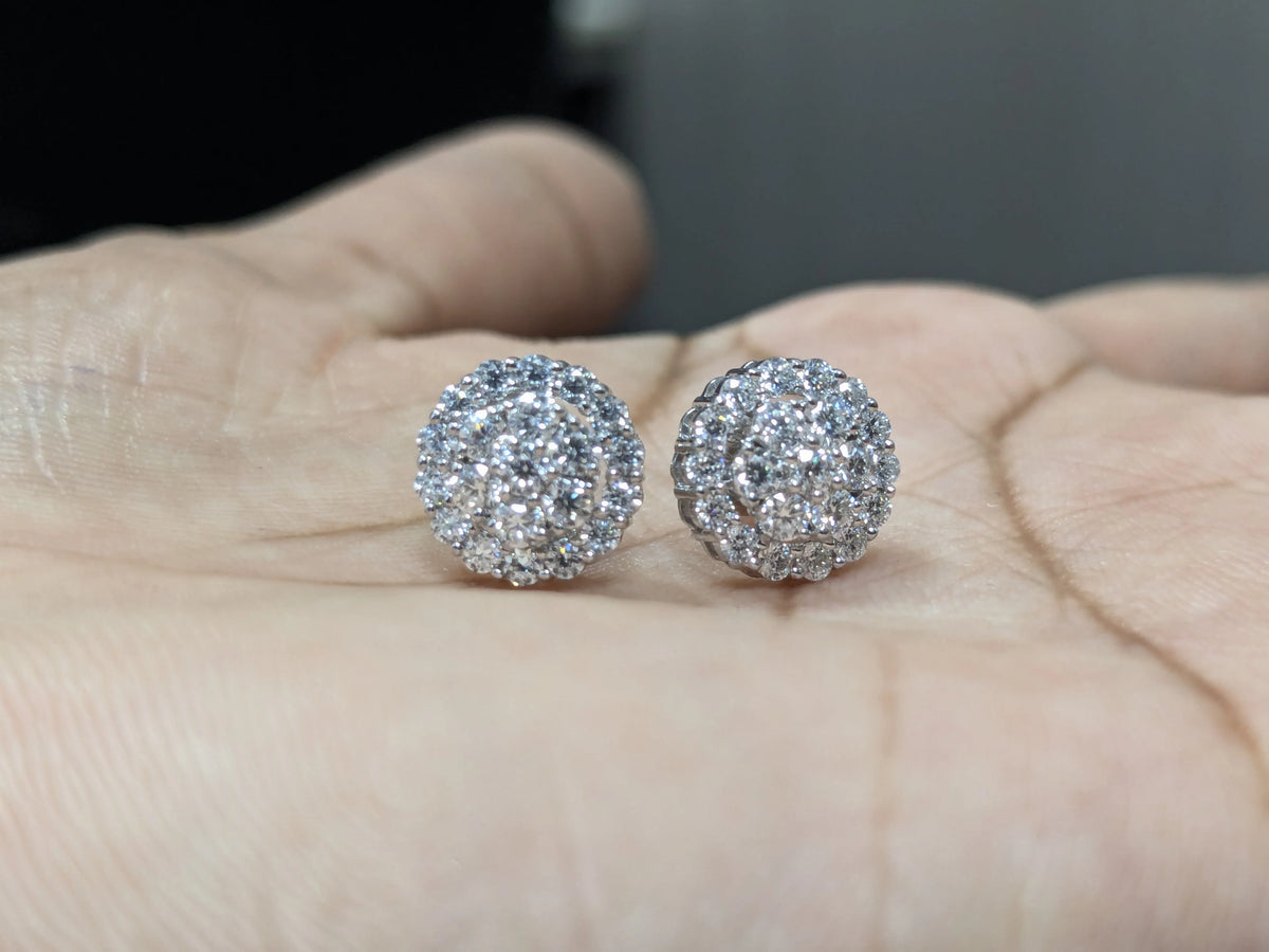 1ct Halo Moissanite Stud Earrings – 925 Sterling Silver