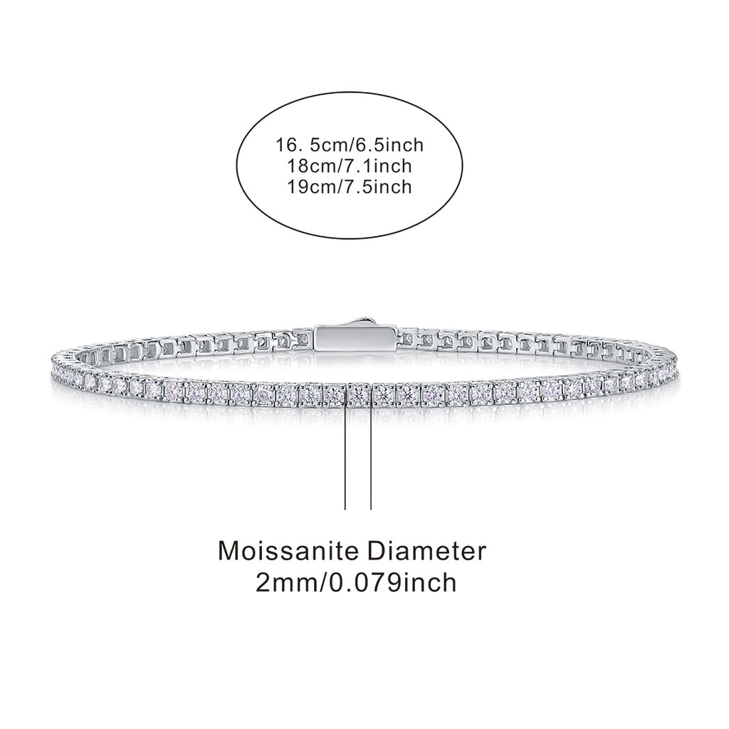 2.0mm VVS1 D Color Moissanite Tennis Bracelet – 925 Sterling Silver