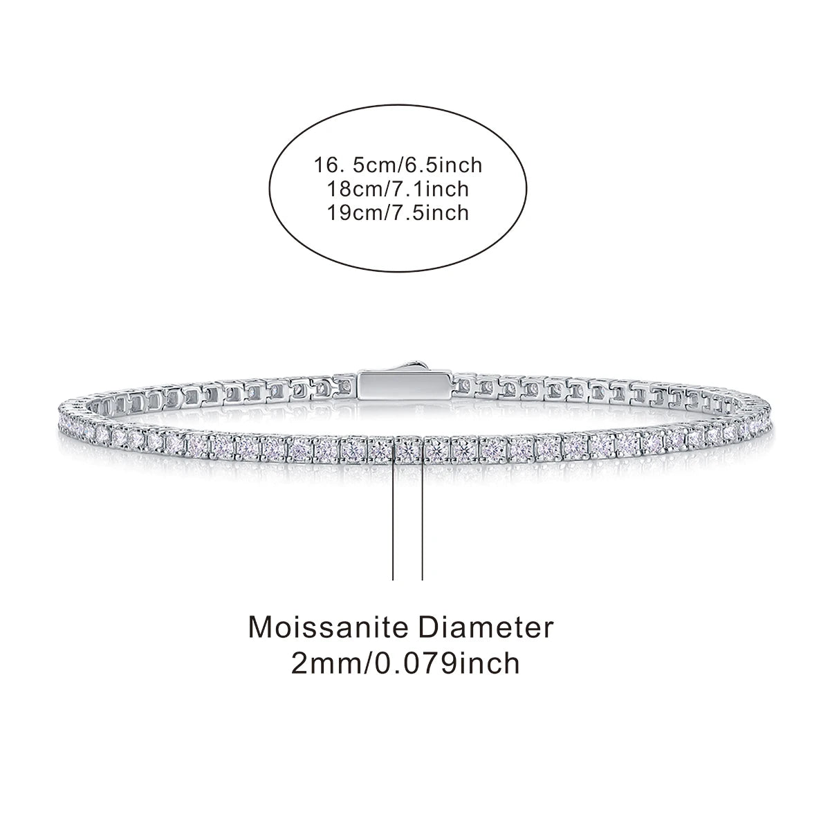 2.0mm VVS1 D Color Moissanite Tennis Bracelet – 925 Sterling Silver