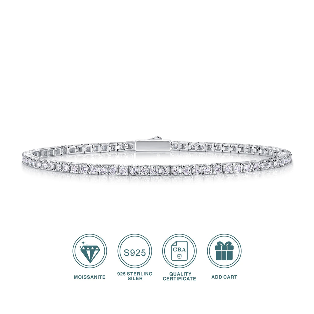 2.0mm VVS1 D Color Moissanite Tennis Bracelet – 925 Sterling Silver