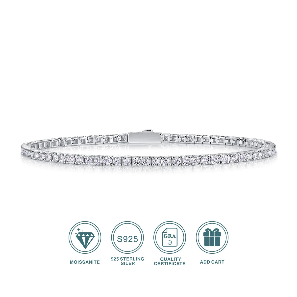 2.0mm VVS1 D Color Moissanite Tennis Bracelet – 925 Sterling Silver