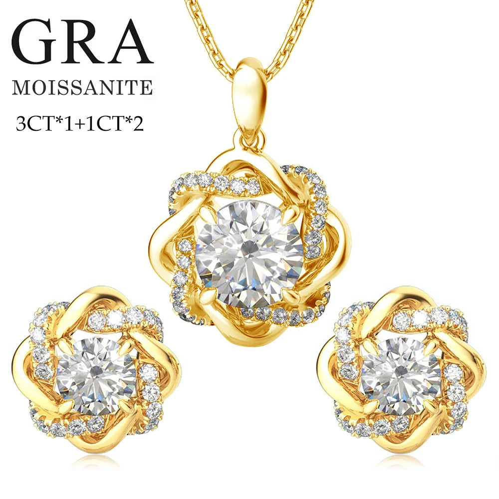 D Color VVS1 Moissanite Jewelry Set – 925 Sterling Silver | Necklace, Earrings & Bangle | GRA Certified