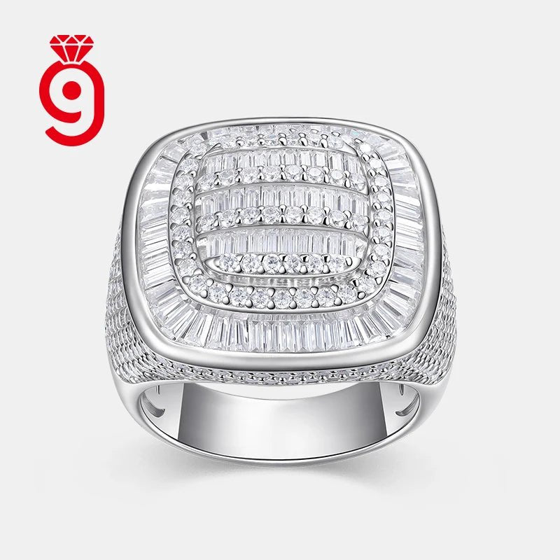Cushion Signet Ring – Full Pavé Moissanite, 925 Sterling Silver - DB Diamonds