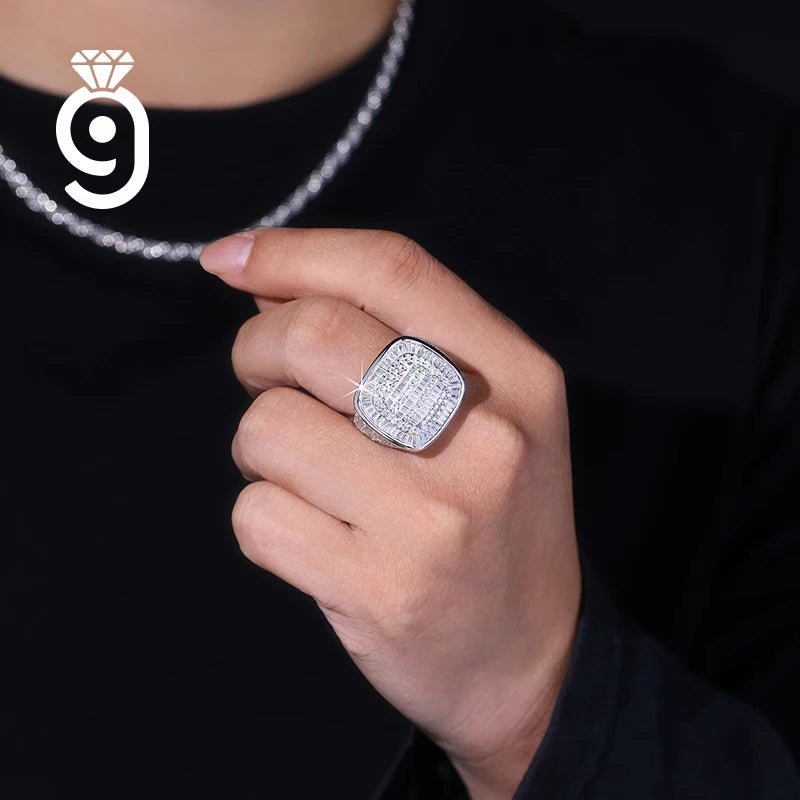 Cushion Signet Ring – Full Pavé Moissanite, 925 Sterling Silver - DB Diamonds