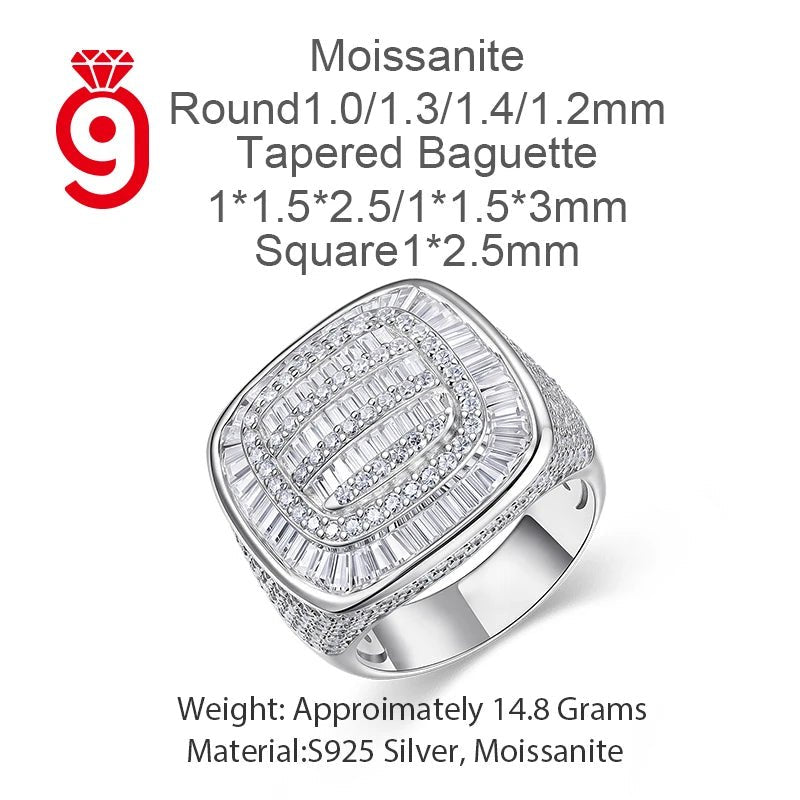 Cushion Signet Ring – Full Pavé Moissanite, 925 Sterling Silver - DB Diamonds
