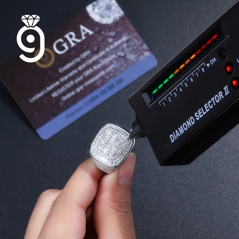 Cushion Signet Ring – Full Pavé Moissanite, 925 Sterling Silver - DB Diamonds