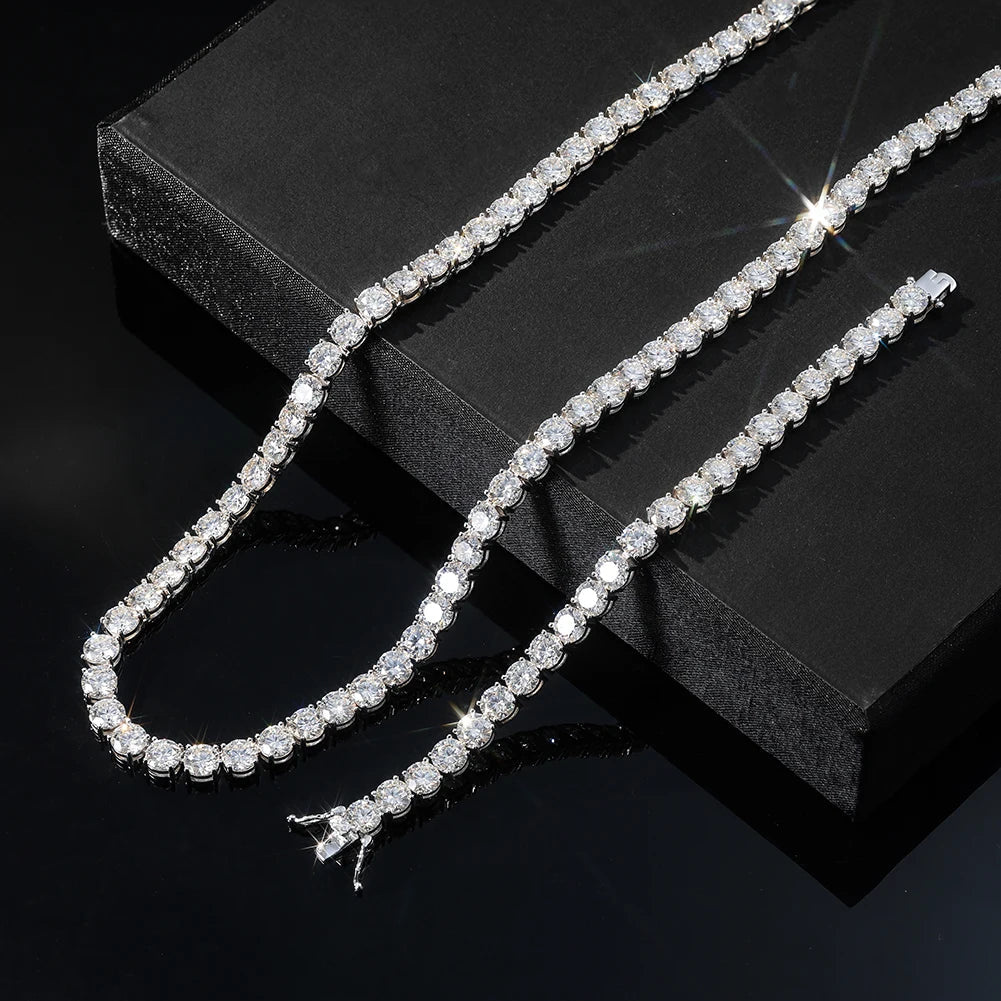 D-VVS Moissanite Tennis Chain – 925 Sterling Silver, Full Pavé - DB Diamonds