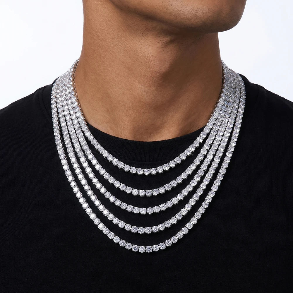 D-VVS Moissanite Tennis Chain – 925 Sterling Silver, Full Pavé - DB Diamonds