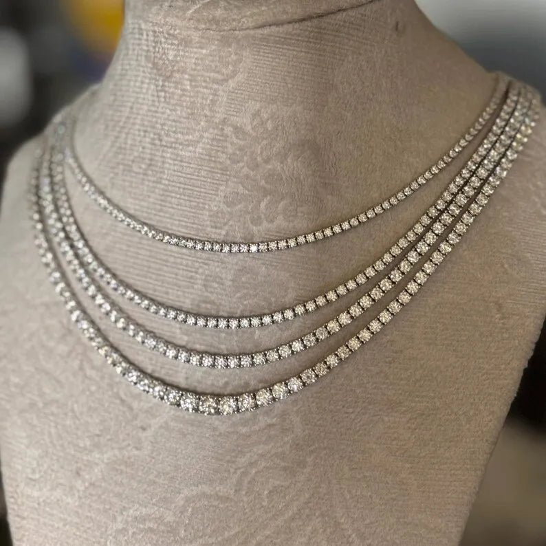 D-VVS Moissanite Tennis Chain – 925 Sterling Silver, Full Pavé - DB Diamonds