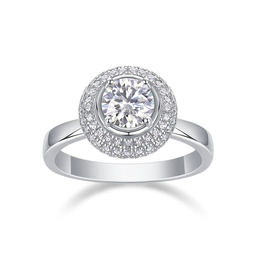 Elegant Halo Moissanite Ring – White Gold Plated S925 Silver - DB Diamonds