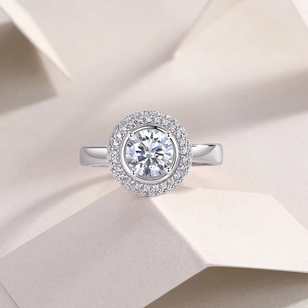 Elegant Halo Moissanite Ring – White Gold Plated S925 Silver - DB Diamonds
