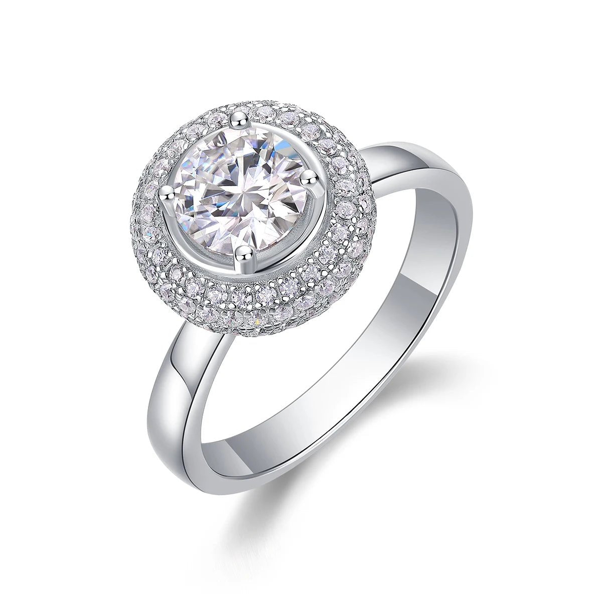 Elegant Halo Moissanite Ring – White Gold Plated S925 Silver - DB Diamonds