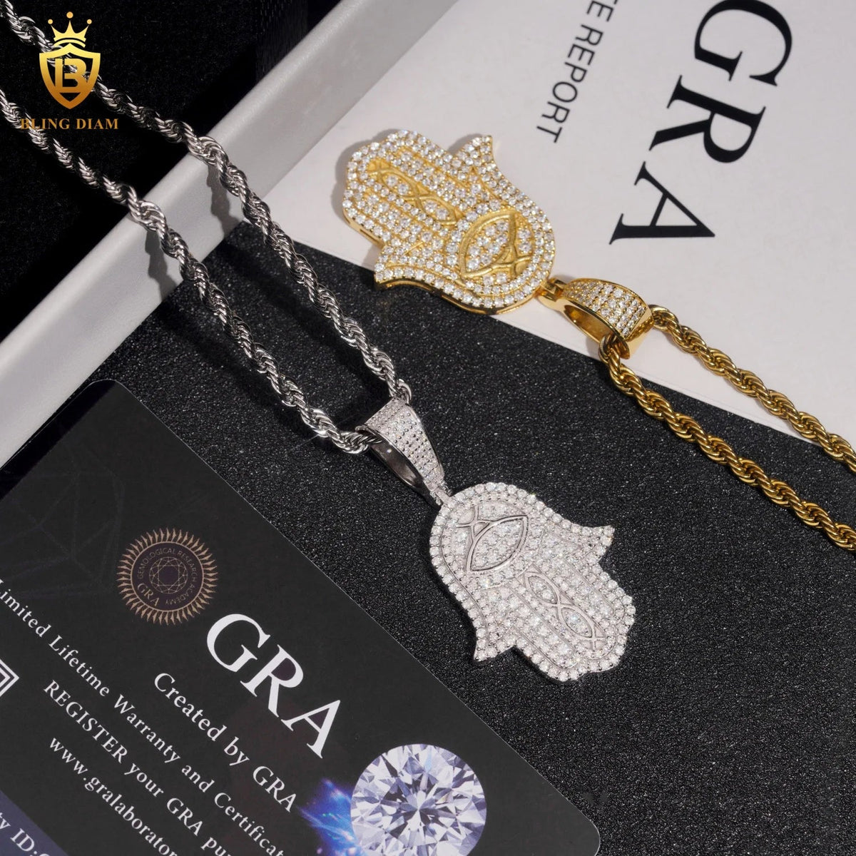 Fatima Palm Moissanite Pendant – 925 Silver, VVS GRA Certified - DB Diamonds