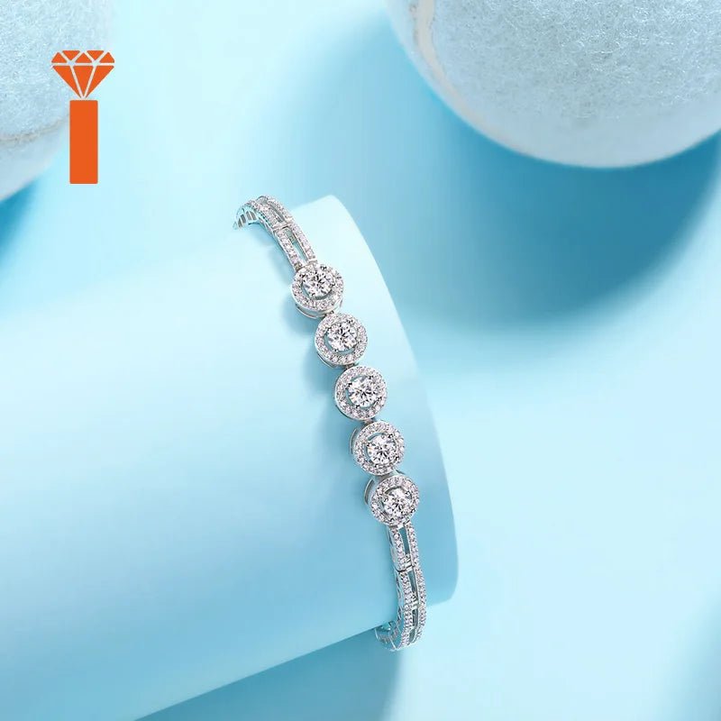 Five Stone Halo Moissanite Tennis Bracelet – 925 Silver, Double Row - DB Diamonds