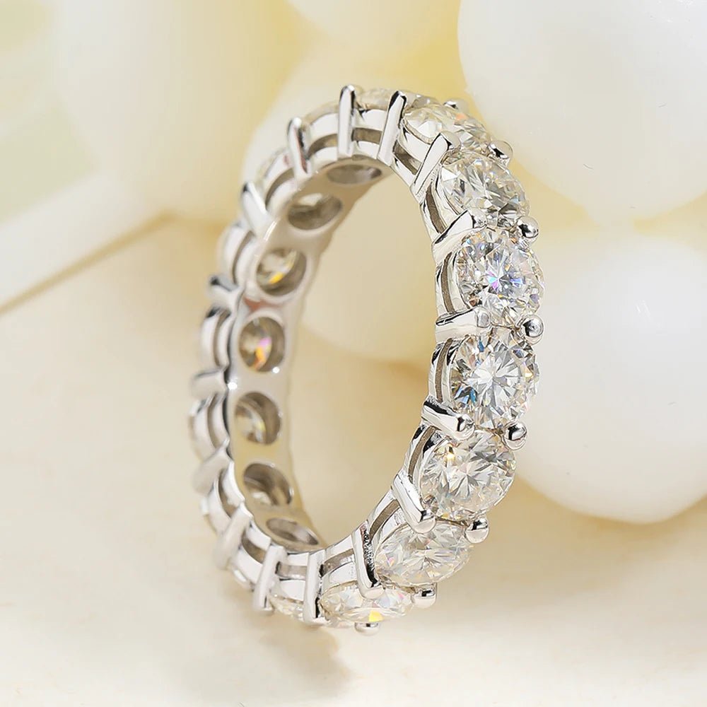 Moissanite Eternity Ring – 925 Silver, 18K Gold Plated, D Color - DB Diamonds