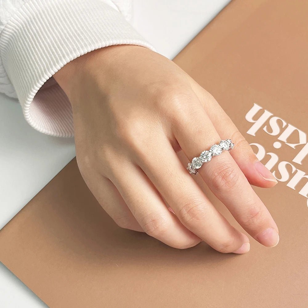 Moissanite Eternity Ring – 925 Silver, 18K Gold Plated, D Color - DB Diamonds