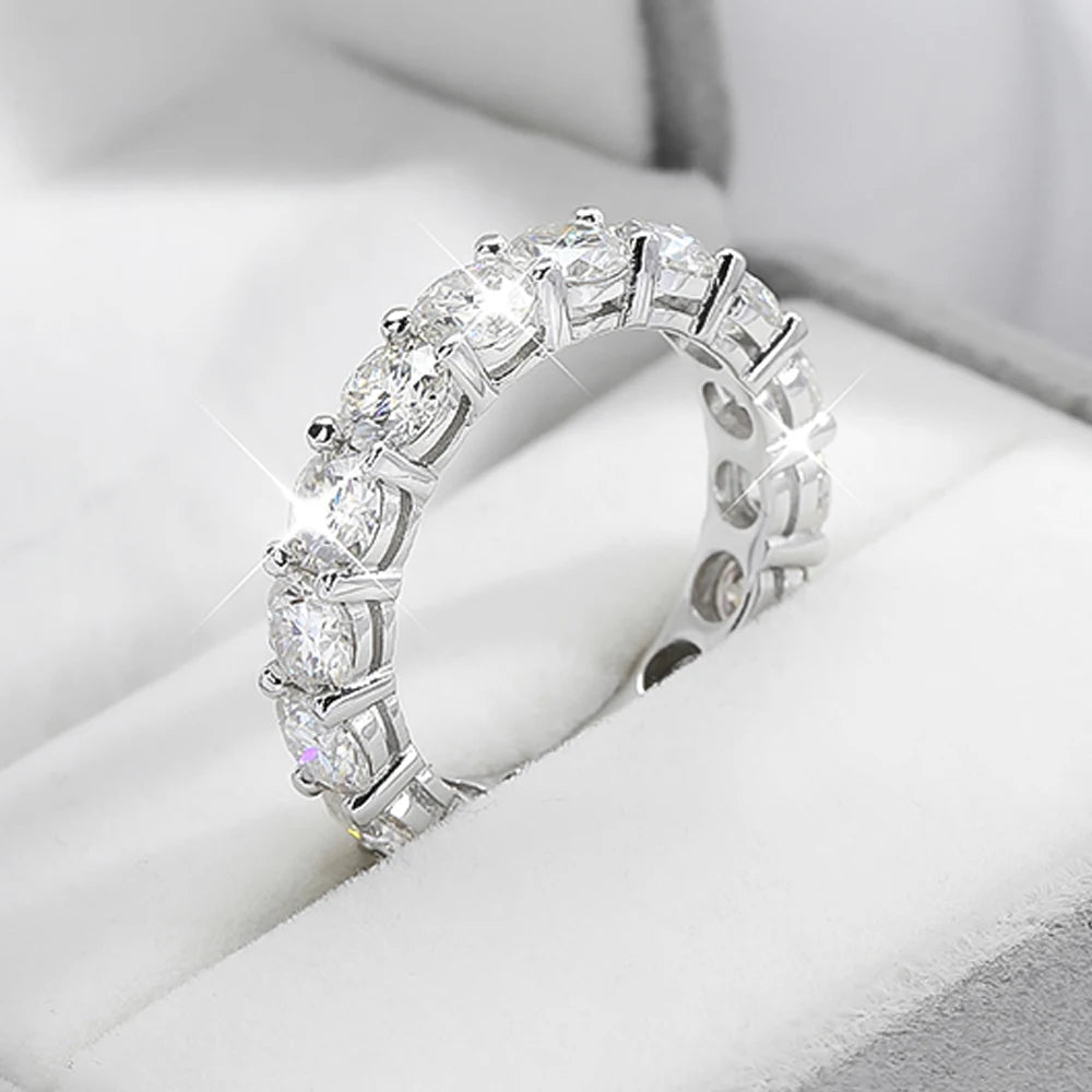 Moissanite Eternity Ring – 925 Silver, 18K Gold Plated, D Color - DB Diamonds