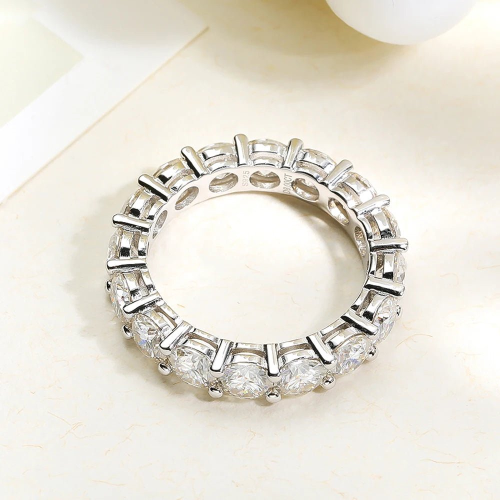 Moissanite Eternity Ring – 925 Silver, 18K Gold Plated, D Color - DB Diamonds