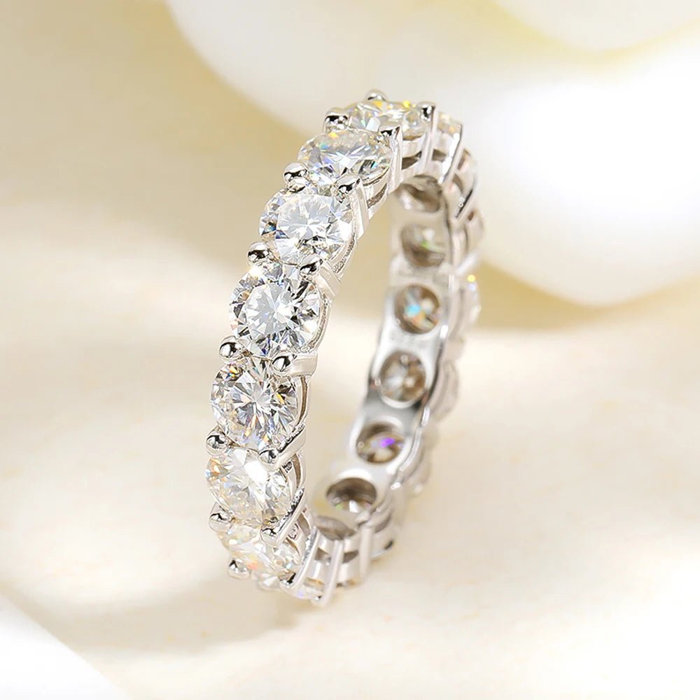 Moissanite Eternity Ring – 925 Silver, 18K Gold Plated, D Color - DB Diamonds