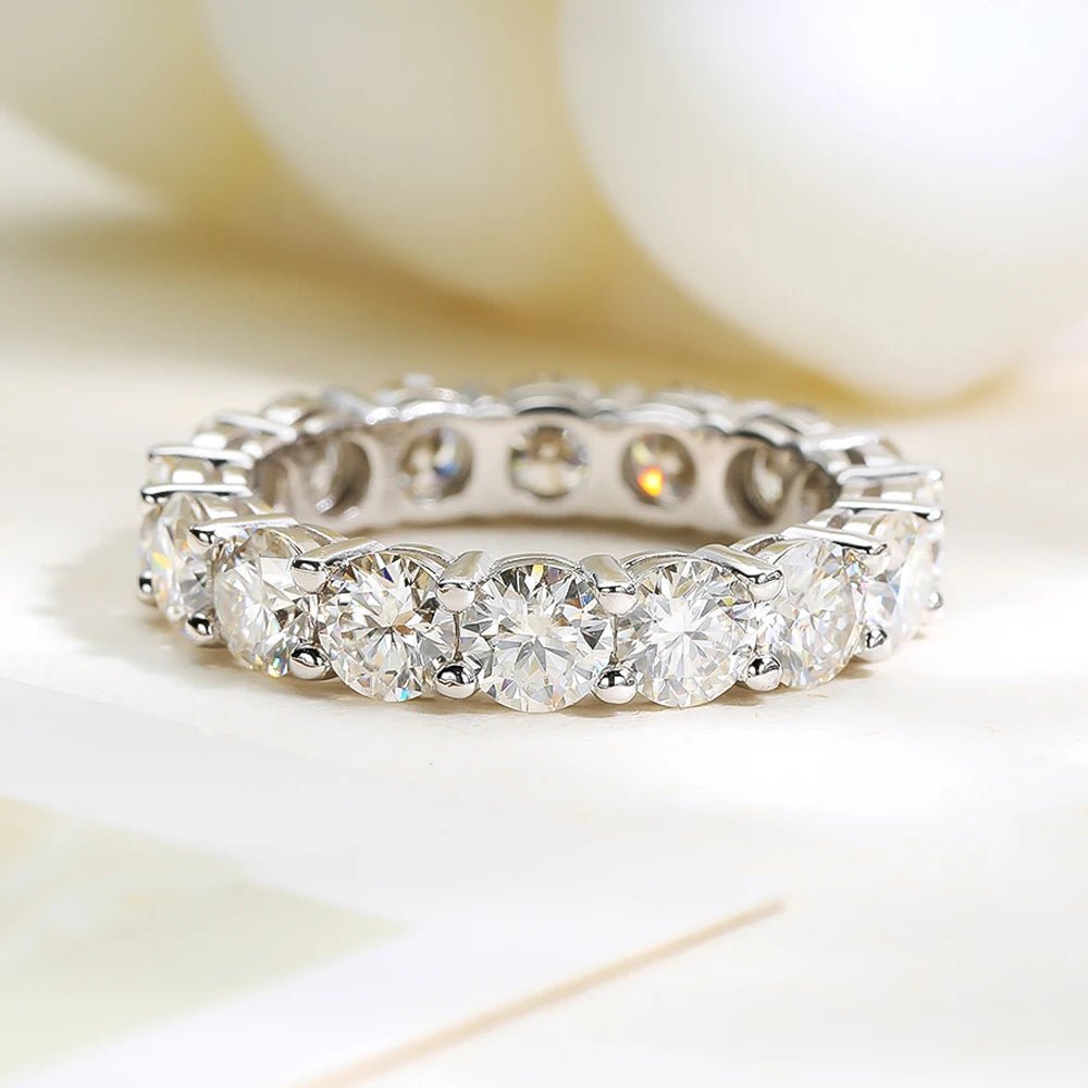 Moissanite Eternity Ring – 925 Silver, 18K Gold Plated, D Color - DB Diamonds