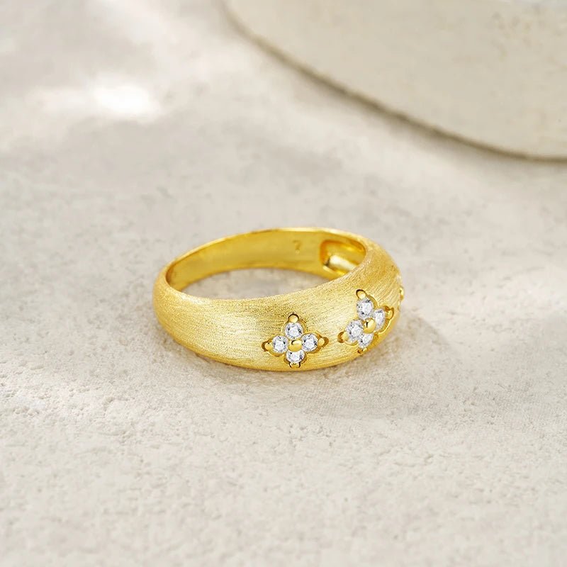 Moissanite Flower Wide Band Ring – 18K Gold Plated, 925 Silver - DB Diamonds