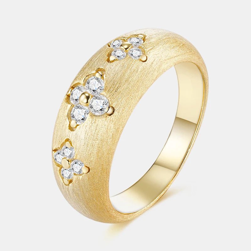 Moissanite Flower Wide Band Ring – 18K Gold Plated, 925 Silver - DB Diamonds