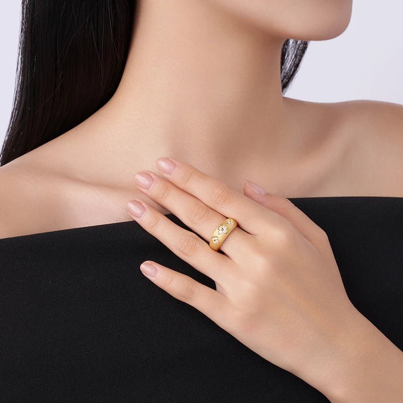 Moissanite Flower Wide Band Ring – 18K Gold Plated, 925 Silver - DB Diamonds