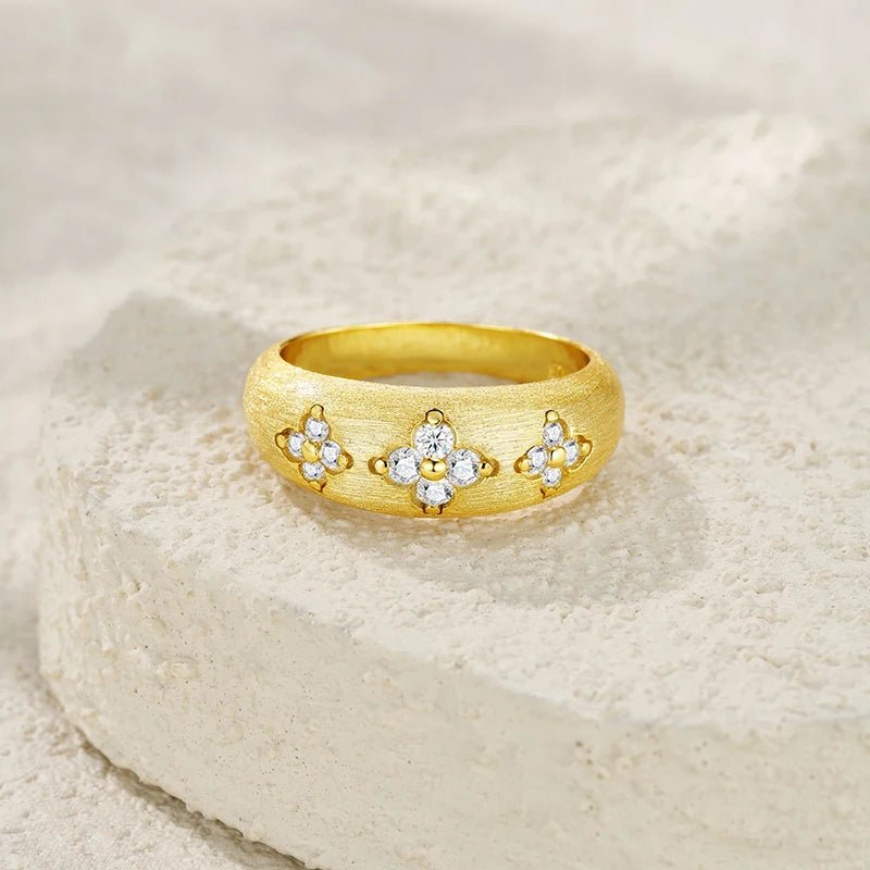 Moissanite Flower Wide Band Ring – 18K Gold Plated, 925 Silver - DB Diamonds
