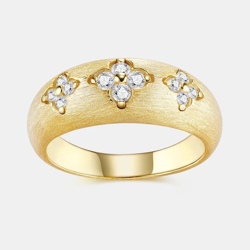Moissanite Flower Wide Band Ring – 18K Gold Plated, 925 Silver - DB Diamonds