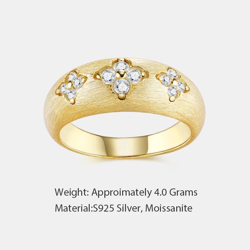 Moissanite Flower Wide Band Ring – 18K Gold Plated, 925 Silver - DB Diamonds