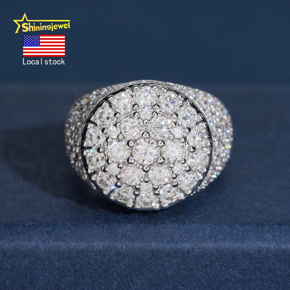 Moissanite Iced Out Cluster Ring – 925 Silver, Gold Plated - DB Diamonds