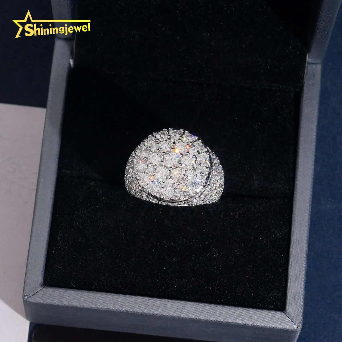 Moissanite Iced Out Cluster Ring – 925 Silver, Gold Plated - DB Diamonds