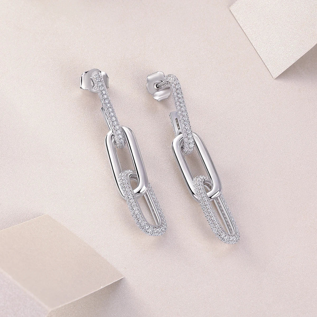 Moissanite Link Drop Earrings – 925 Sterling Silver - DB Diamonds