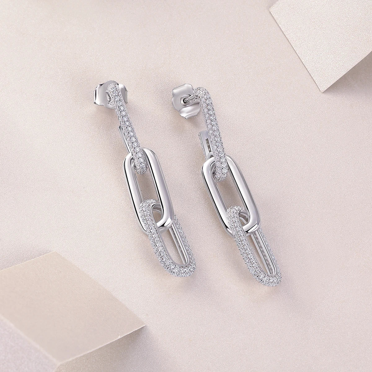 Moissanite Link Drop Earrings – 925 Sterling Silver - DB Diamonds