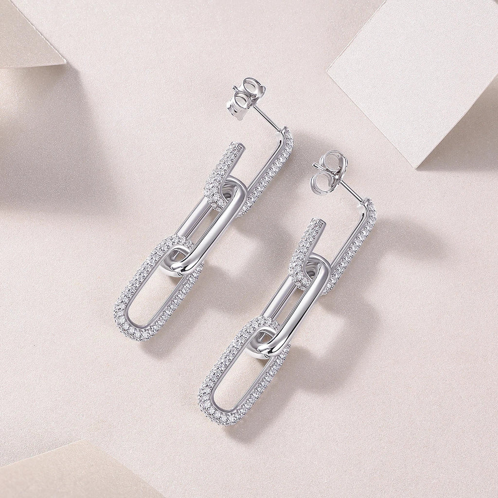 Moissanite Link Drop Earrings – 925 Sterling Silver - DB Diamonds