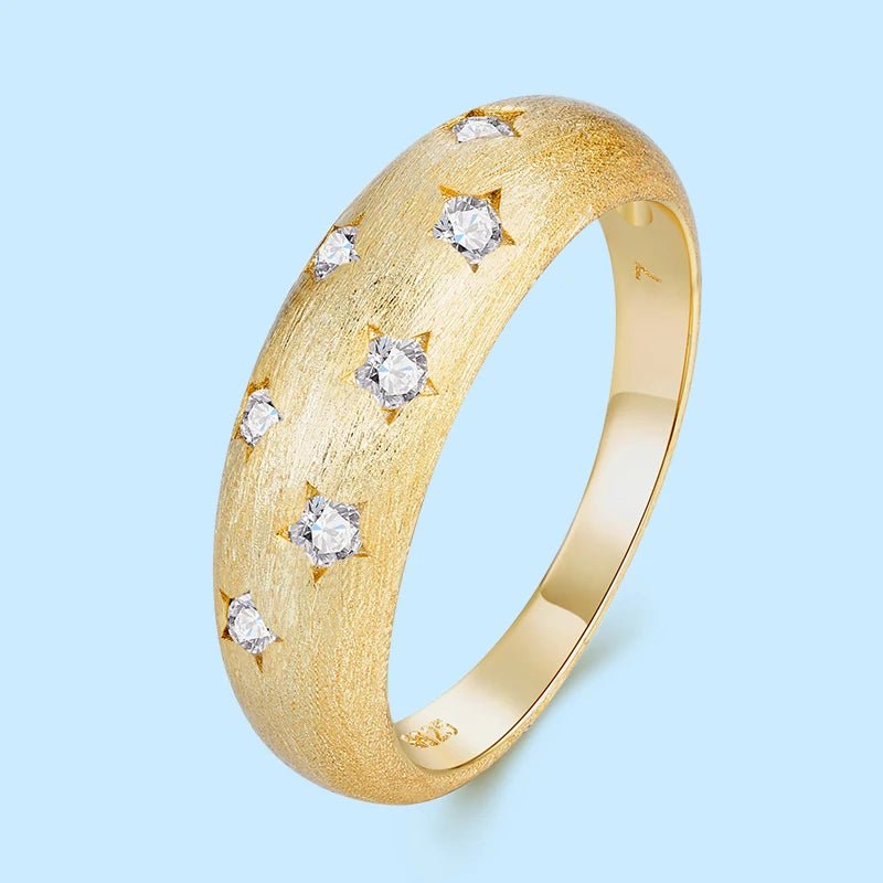 Moissanite Wide Band Ring – 18K Gold Brushed, GRA Certified - DB Diamonds