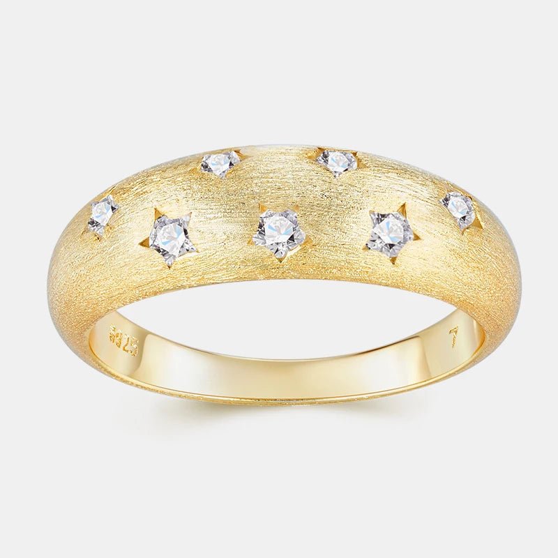 Moissanite Wide Band Ring – 18K Gold Brushed, GRA Certified - DB Diamonds