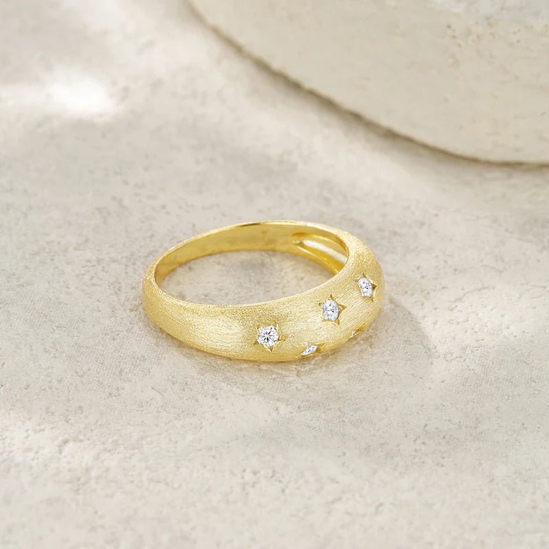 Moissanite Wide Band Ring – 18K Gold Brushed, GRA Certified - DB Diamonds
