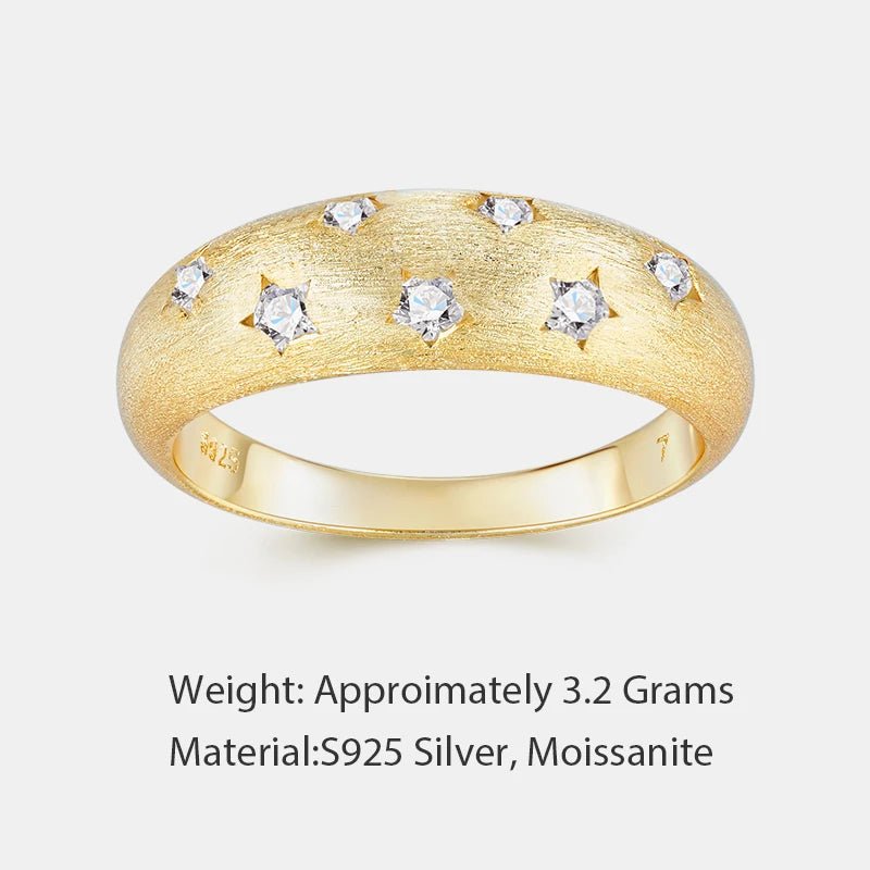Moissanite Wide Band Ring – 18K Gold Brushed, GRA Certified - DB Diamonds