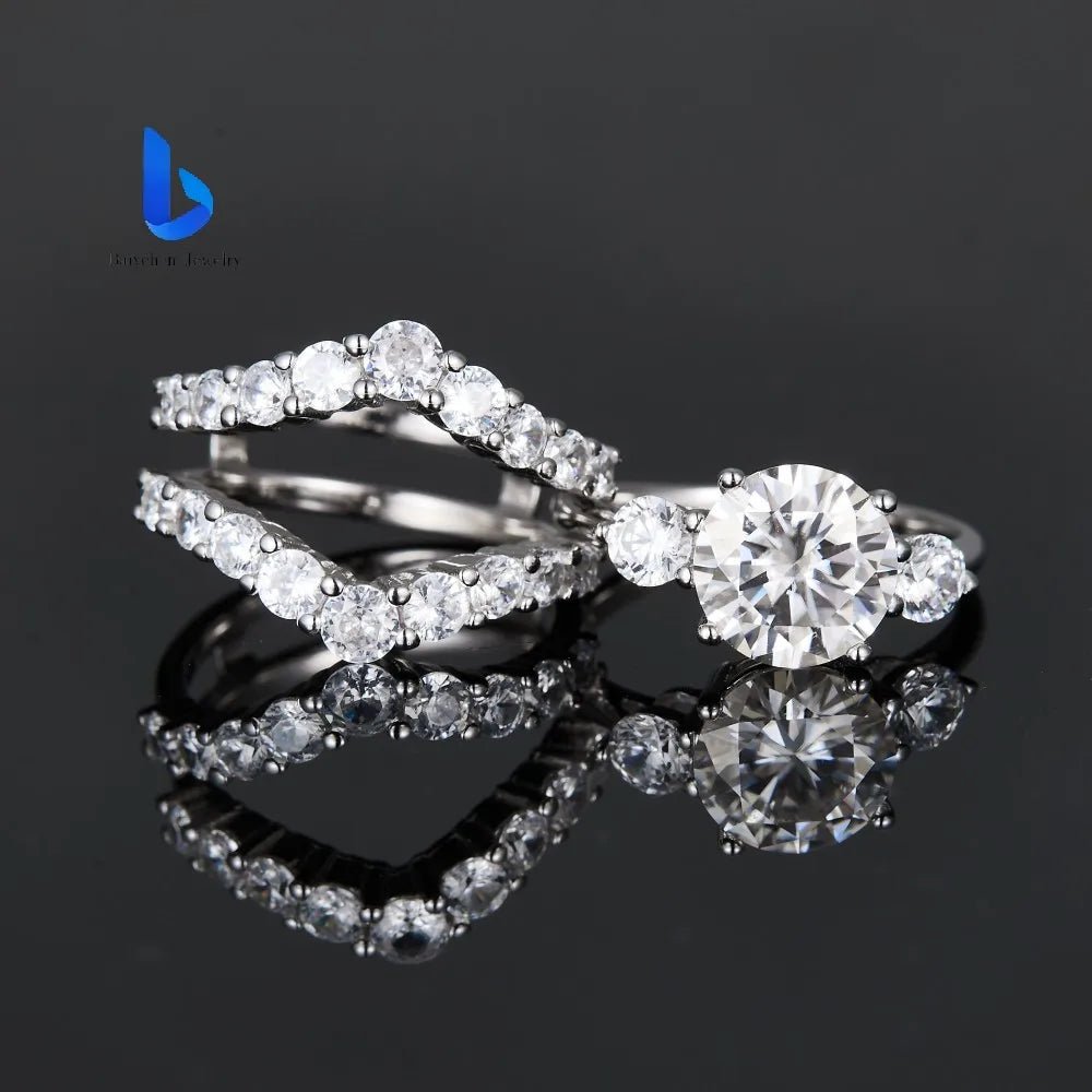 Round Brilliant Moissanite Engagement Ring Set – 925 Sterling Silver - DB Diamonds