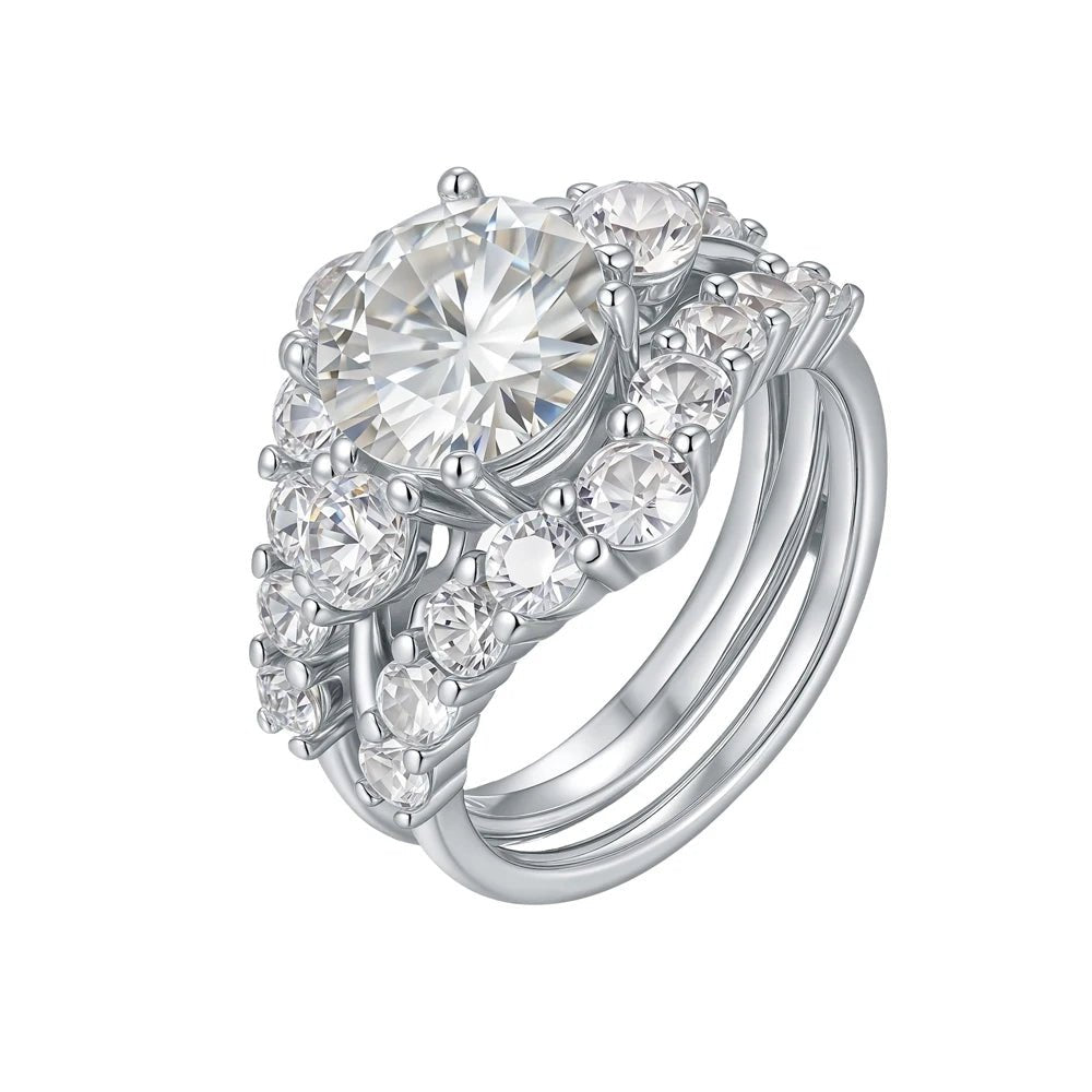 Round Brilliant Moissanite Engagement Ring Set – 925 Sterling Silver - DB Diamonds