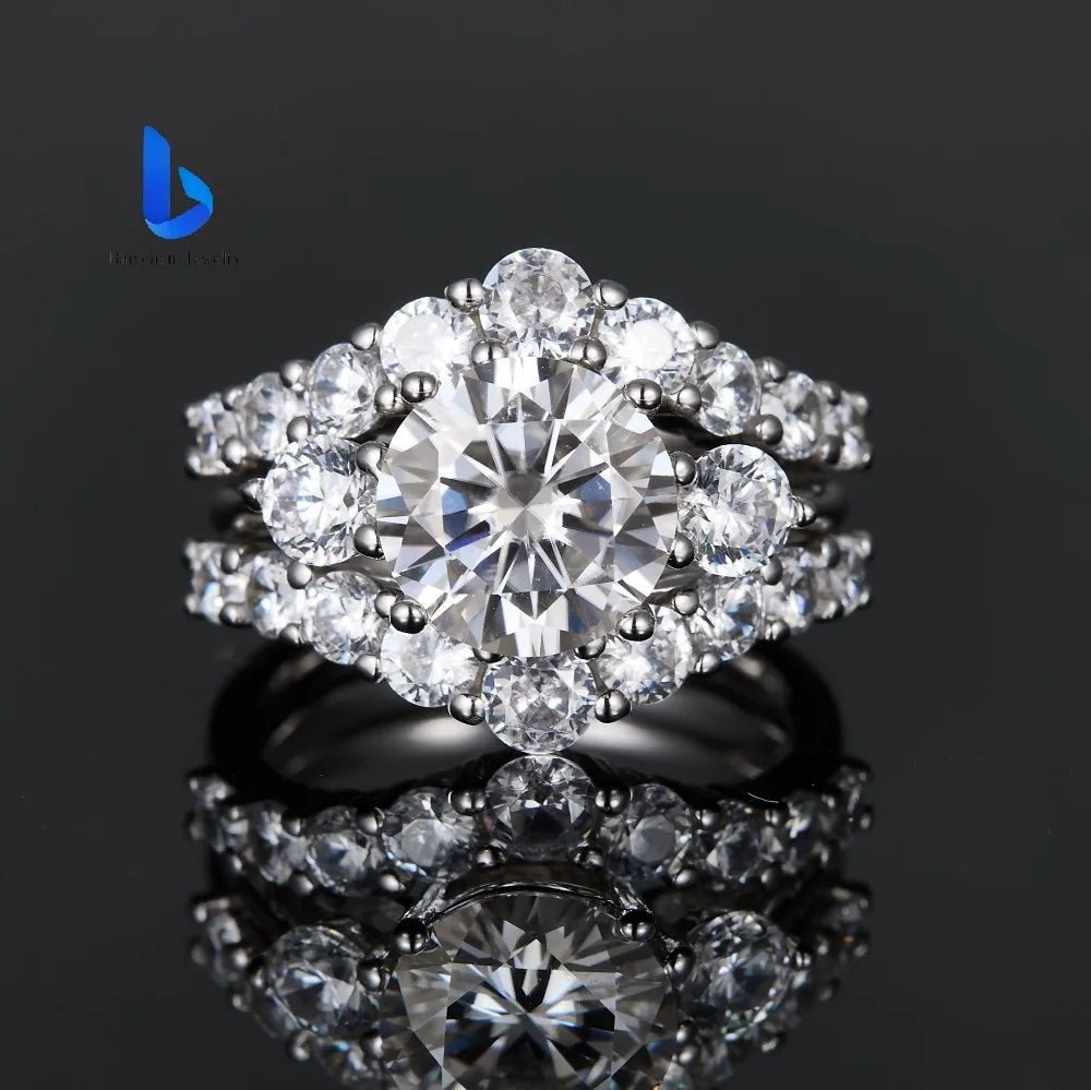 Round Brilliant Moissanite Engagement Ring Set – 925 Sterling Silver - DB Diamonds