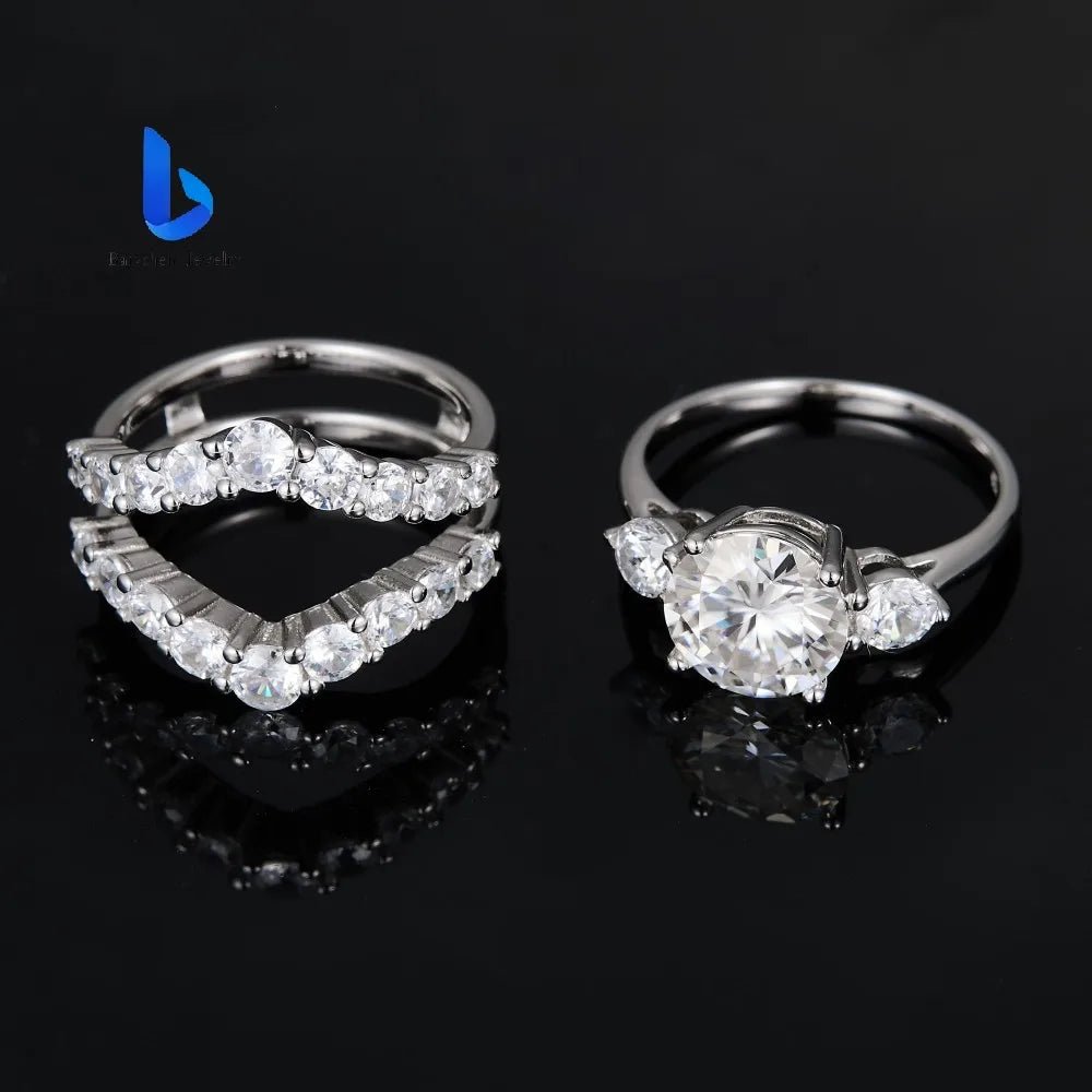 Round Brilliant Moissanite Engagement Ring Set – 925 Sterling Silver - DB Diamonds