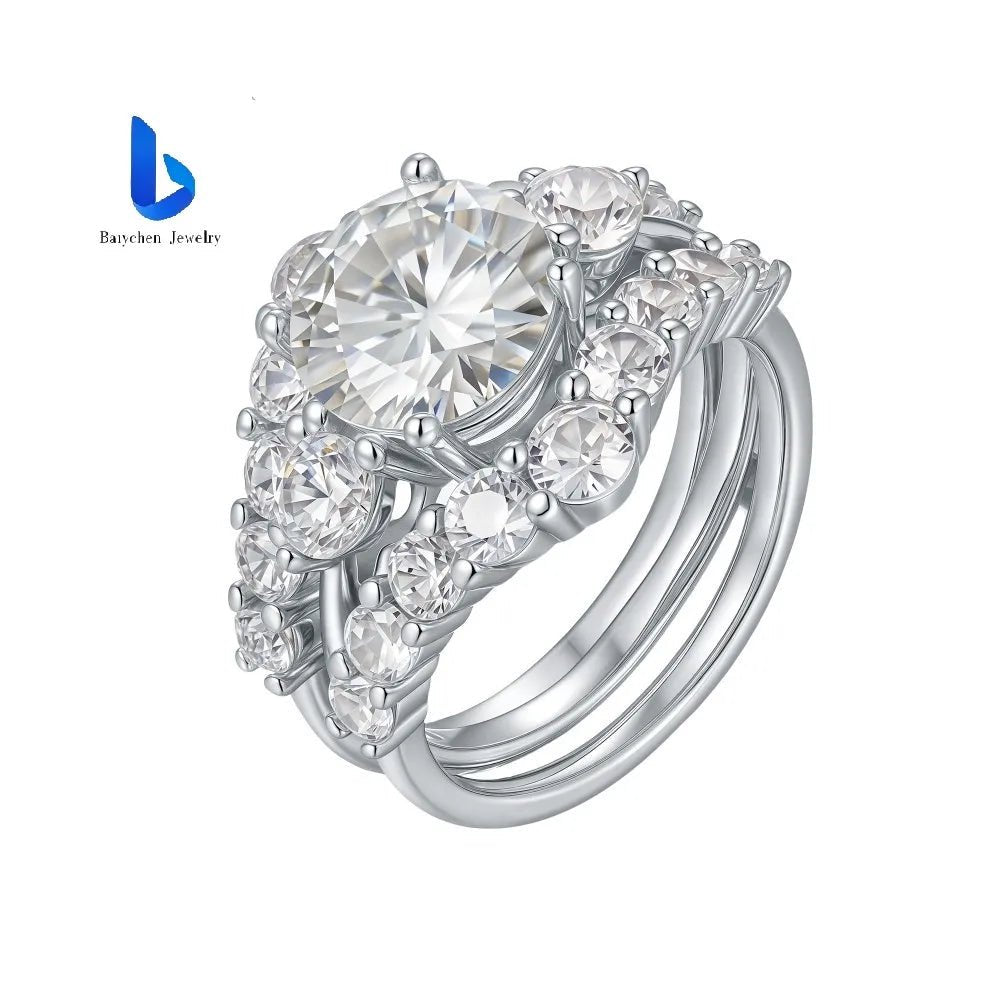 Round Brilliant Moissanite Engagement Ring Set – 925 Sterling Silver - DB Diamonds