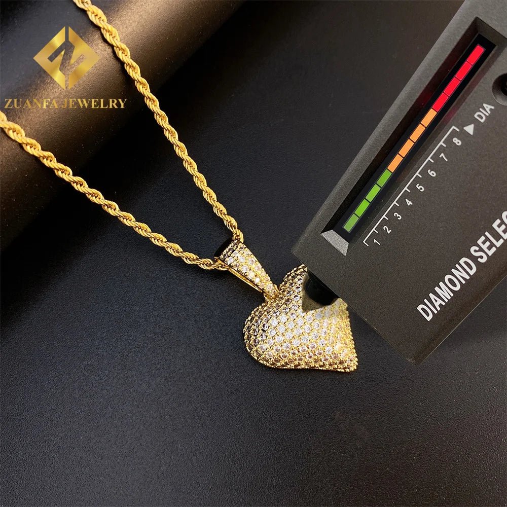 VVS Moissanite Iced Out Heart Pendant – 925 Sterling Silver - DB Diamonds