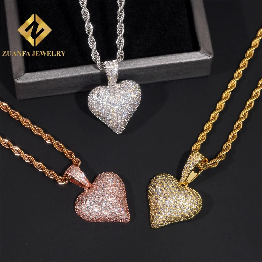 VVS Moissanite Iced Out Heart Pendant – 925 Sterling Silver - DB Diamonds