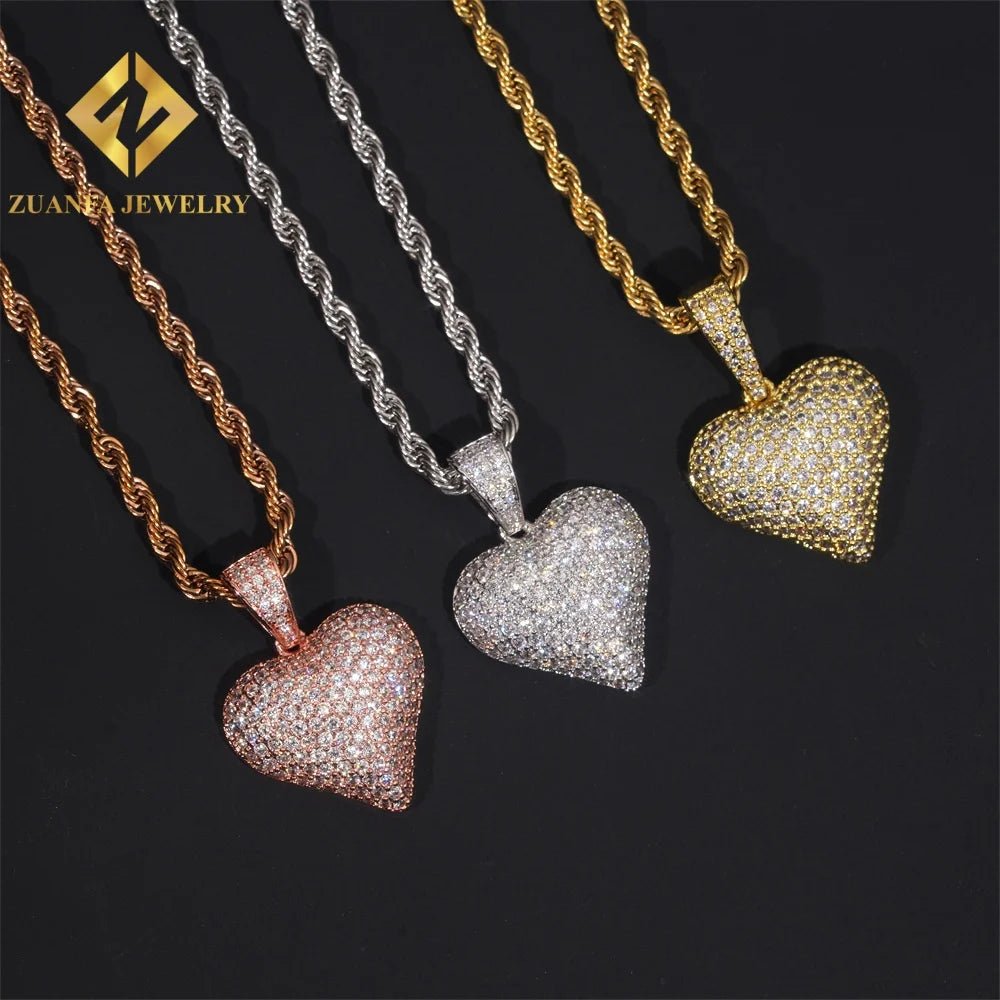 VVS Moissanite Iced Out Heart Pendant – 925 Sterling Silver - DB Diamonds