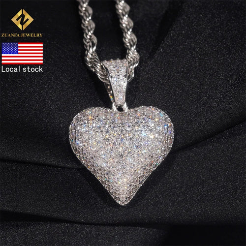 VVS Moissanite Iced Out Heart Pendant – 925 Sterling Silver - DB Diamonds