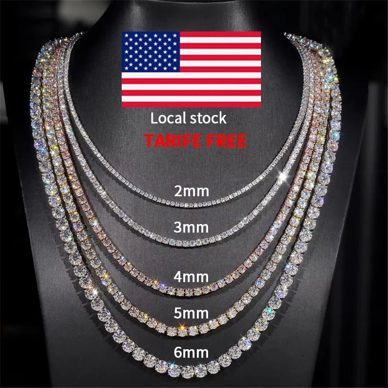 VVS Moissanite Tennis Chain Necklace – 925 Sterling Silver, 2–4mm - DB Diamonds